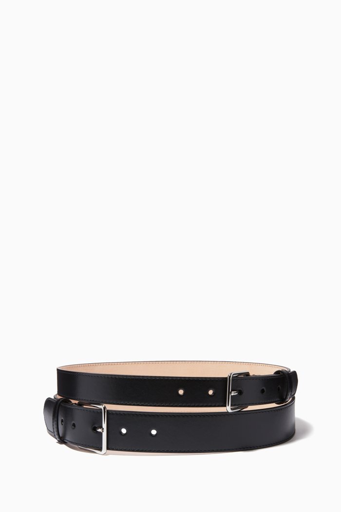 McQueen Graffiti Double Belt in Leather, Red