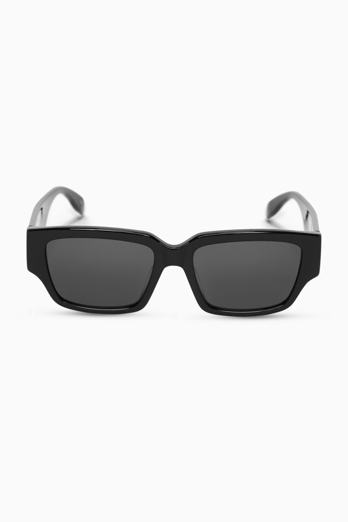 

McQueen Graffiti Rectangular Sunglasses, Black