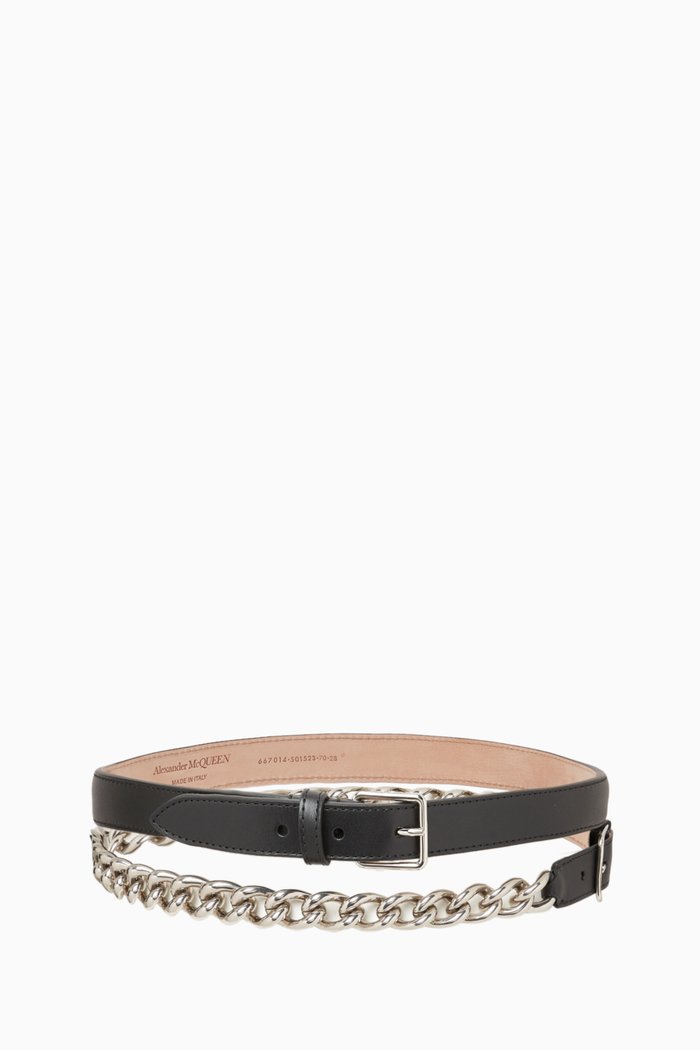 

Double Belt with Chain in Leather, Black