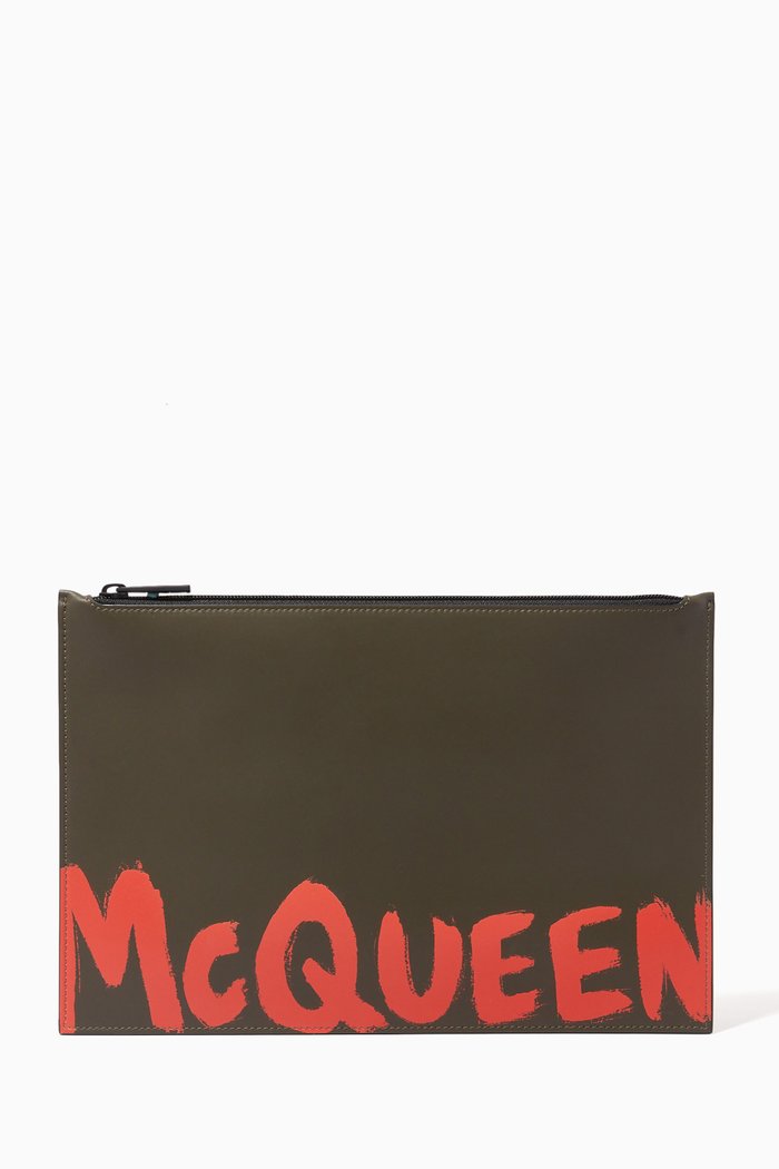 

McQueen Graffiti Pouch in Leather, Brown