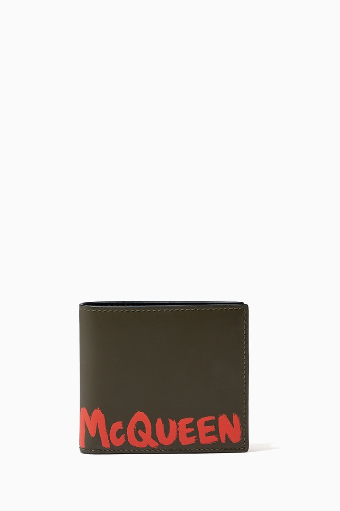 McQueen Graffiti Billfold Wallet in Leather, Brown
