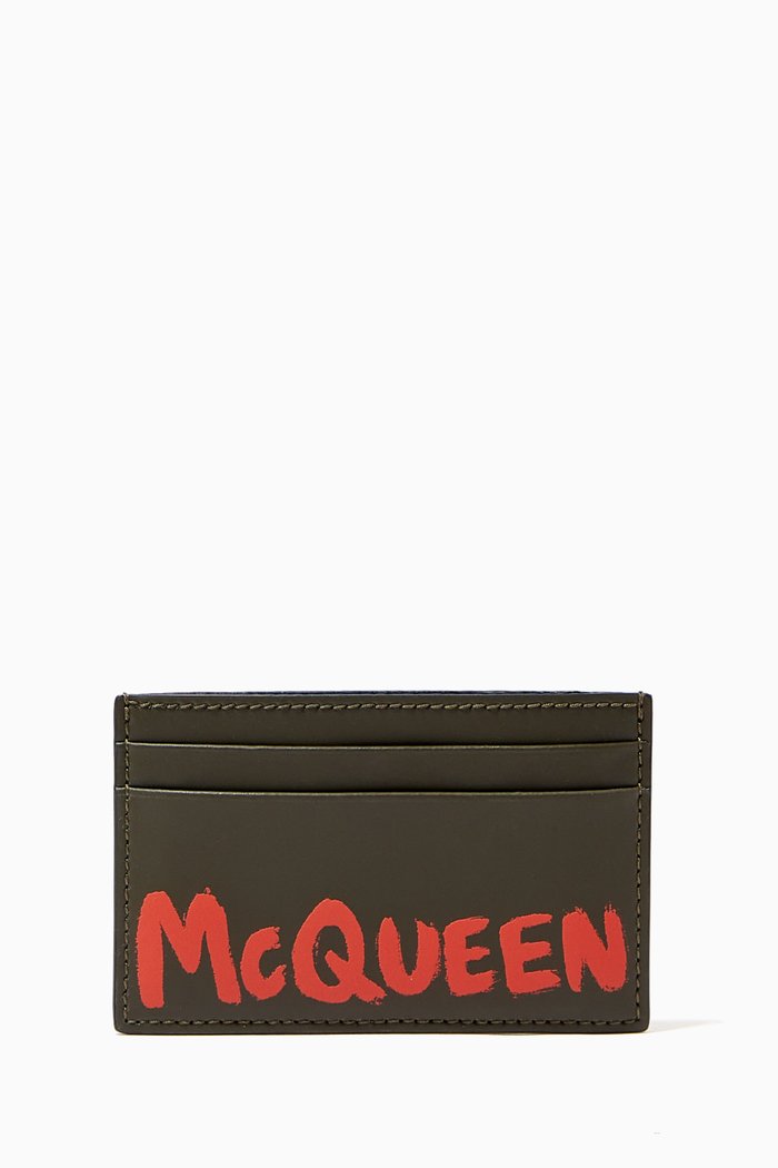 

McQueen Graffiti Card Holder in Leather, Brown