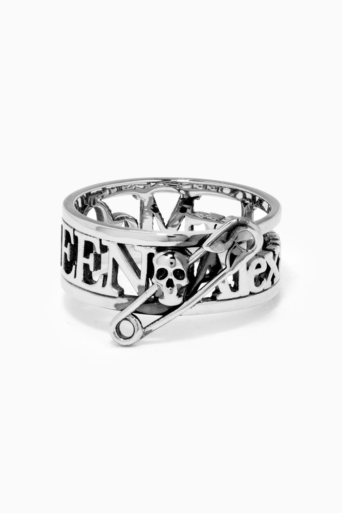 

Skull Safety Pin Ring, Silver