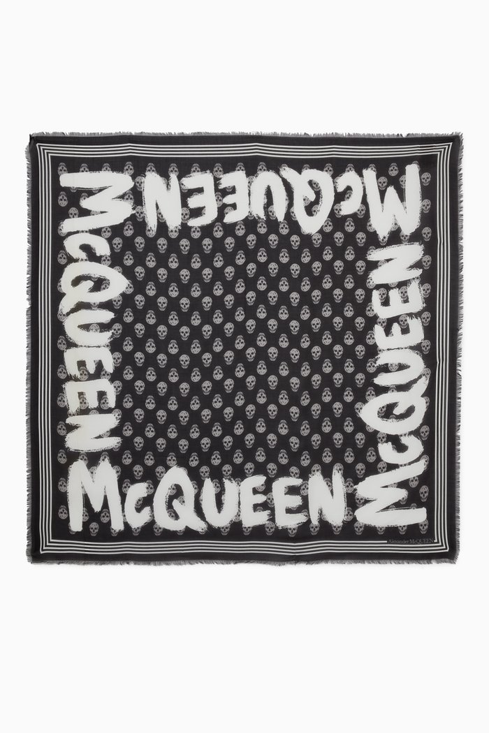 

McQueen Graffiti Biker Skull Scarf in Modal, White
