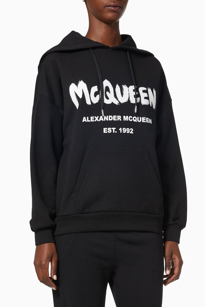 

McQueen Graffiti Hooded Sweatshirt in Cotton Jersey, White