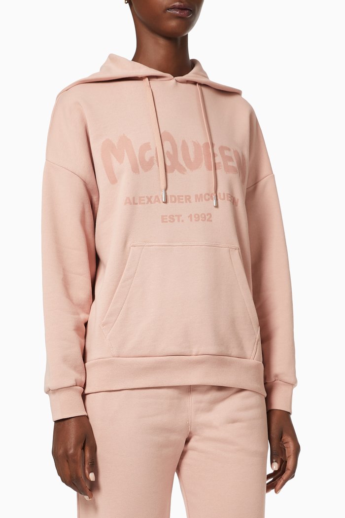 

McQueen Graffiti Hooded Sweatshirt in Cotton Jersey, Grey