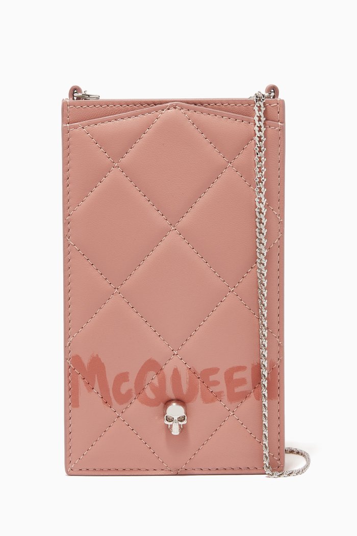 

Skull Phone Case on Chain in Quilted Nappa, Red