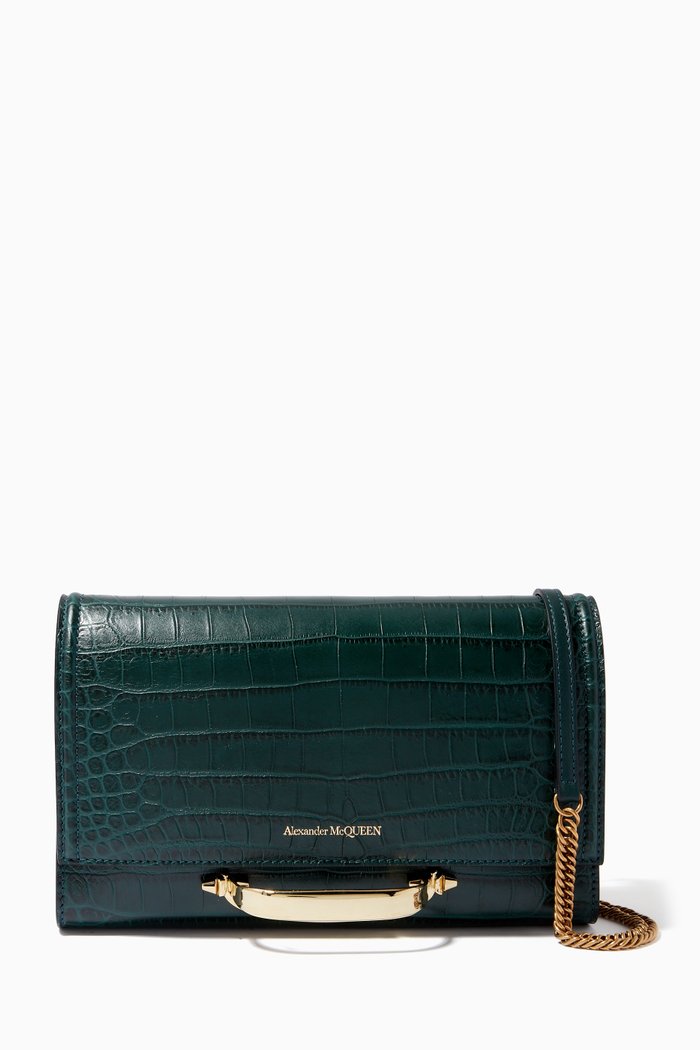 

The Small Story Bag in Croc-embossed Leather, Green