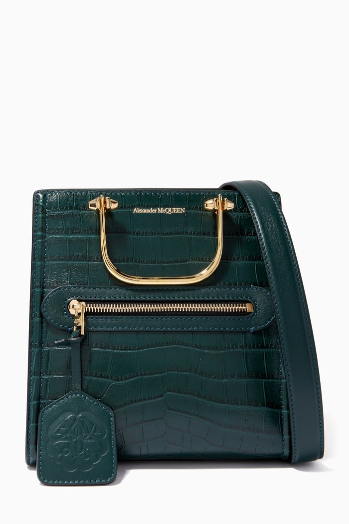 

The Short Story Bag in Croc-embossed Leather, Green