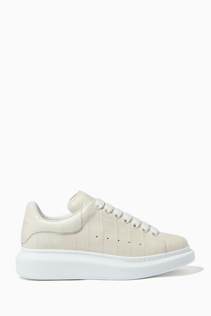 

Oversized Sneakers in Croc-embossed Leather, White