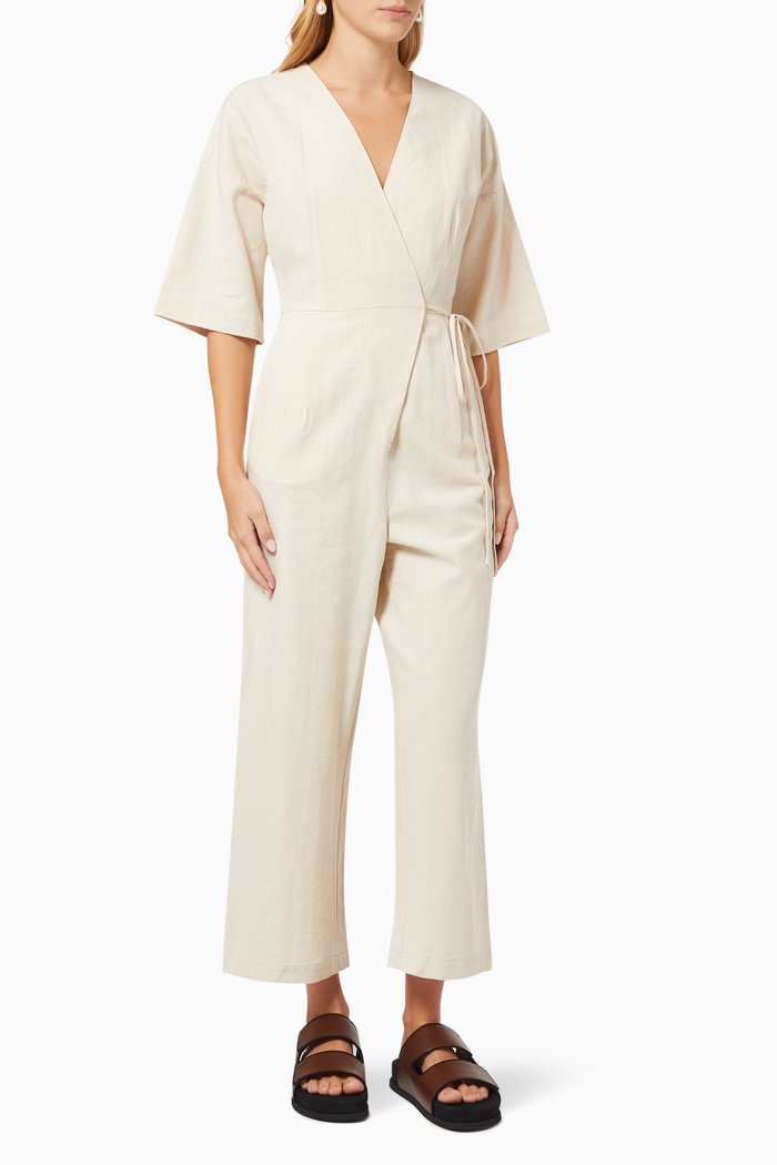 Jumpsuit in Linen and Cotton, Neutral