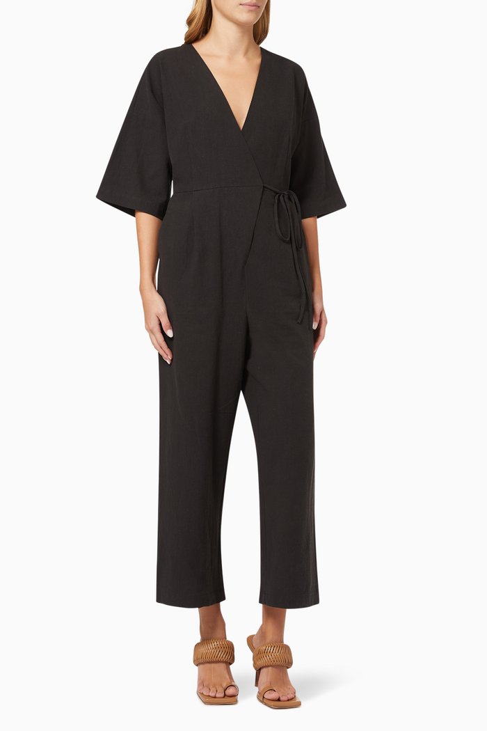 

Jumpsuit in Linen and Cotton, Black
