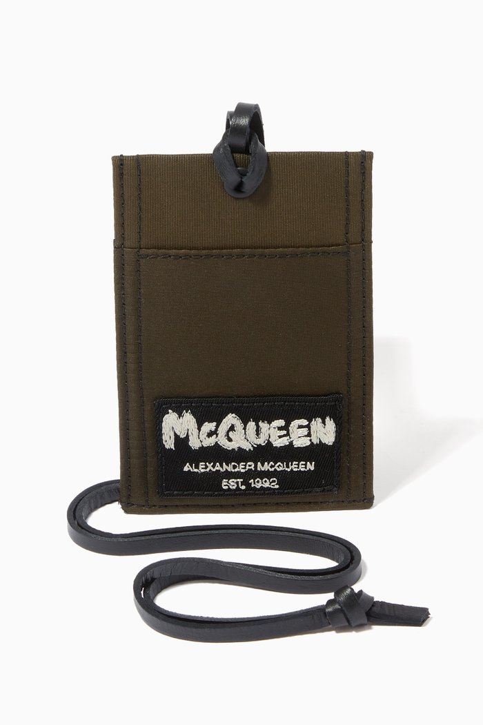 

McQueen Graffiti Card Holder with Strap in Nylon, Brown