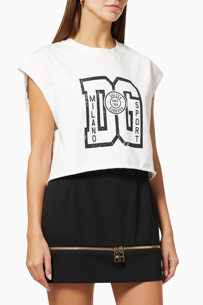 

90s DG Print Cropped T-shirt in Jersey, White