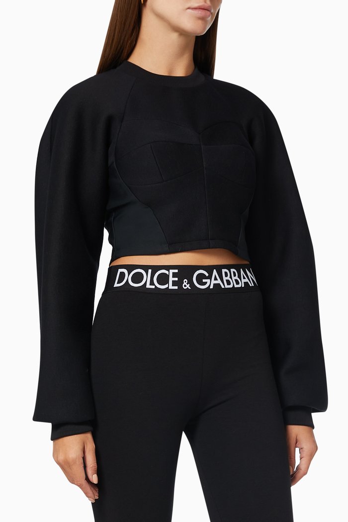 Sweatshirt with Bustier Details in Technical Jersey, Black