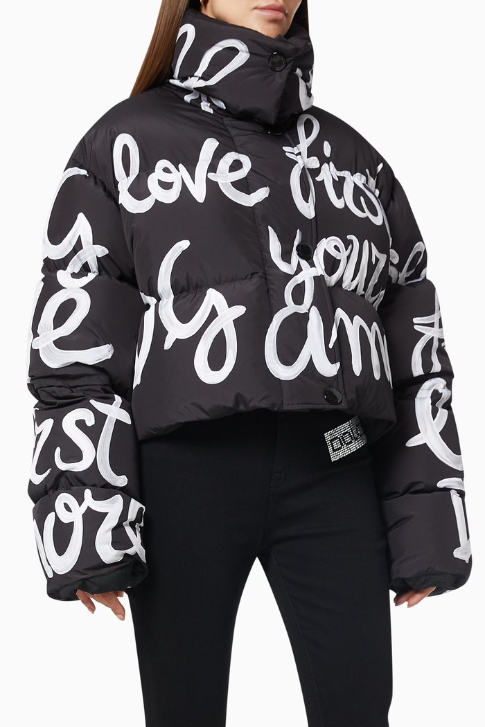 

DG Love Yourself Print Puff Jacket in Nylon, Black