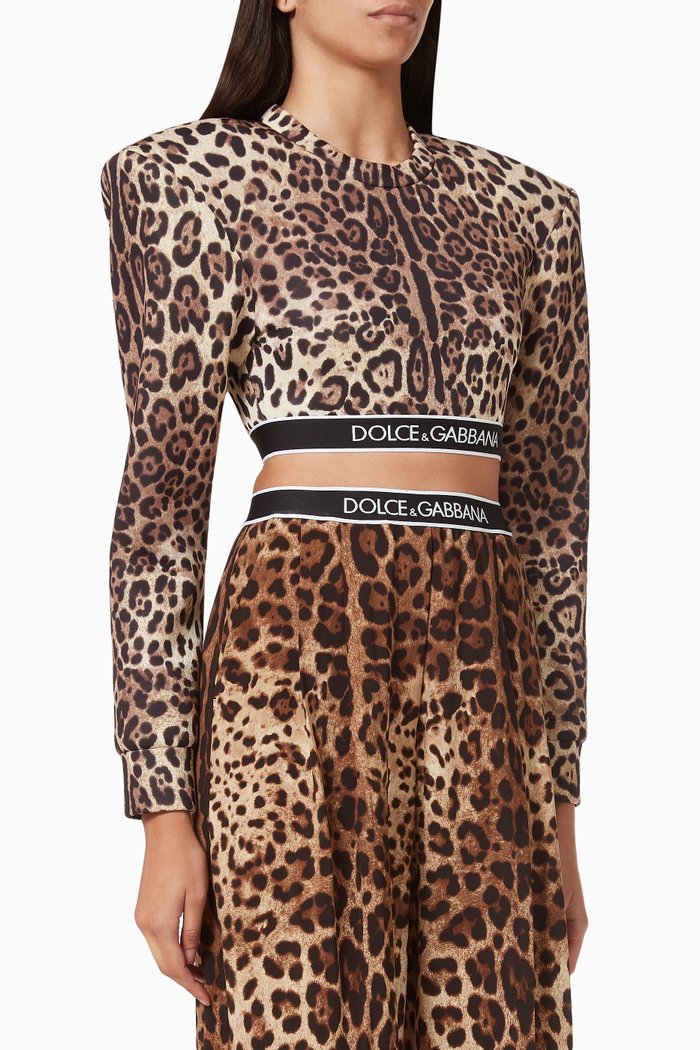 

Leopard Top with Branded Elastic in Technical Jersey, Brown