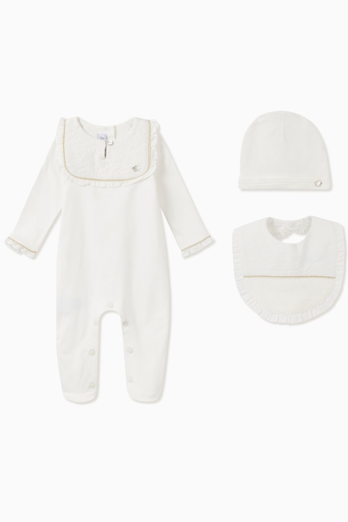 

Pyjama, Bib and Hat Gift Set in Cotton, Neutral