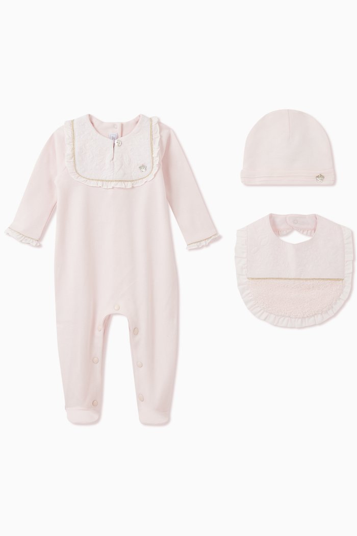

Pyjama, Bib and Hat Gift Set in Cotton, Pink