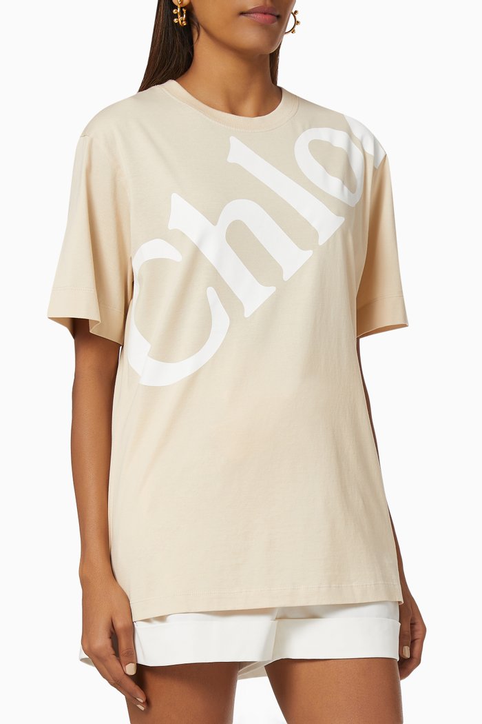 Graphic Logo Oversized T-shirt in Organic Cotton Jersey, Neutral
