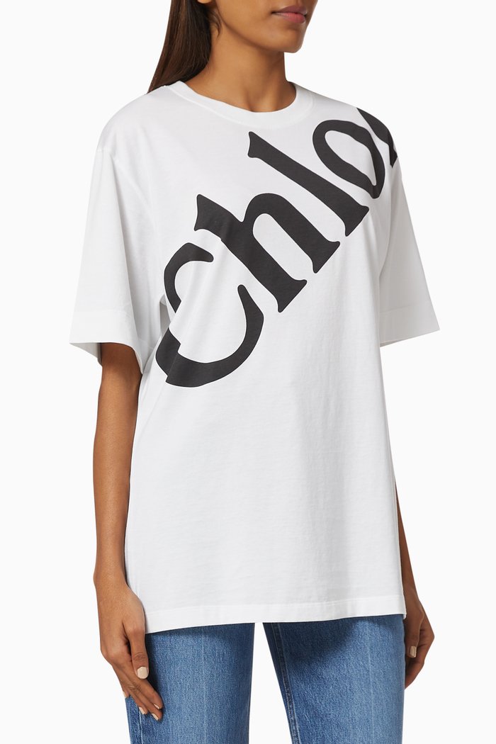

Graphic Logo Oversized T-shirt in Organic Cotton Jersey, White