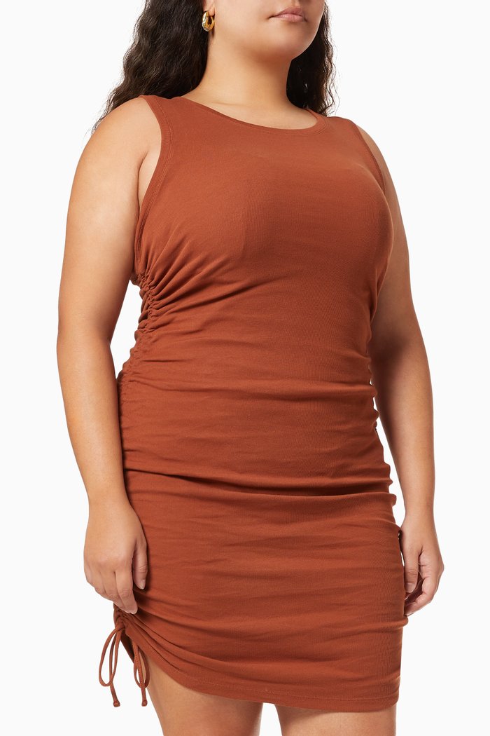 

Ruched Tank Mini Dress in Organic Cotton, Brown
