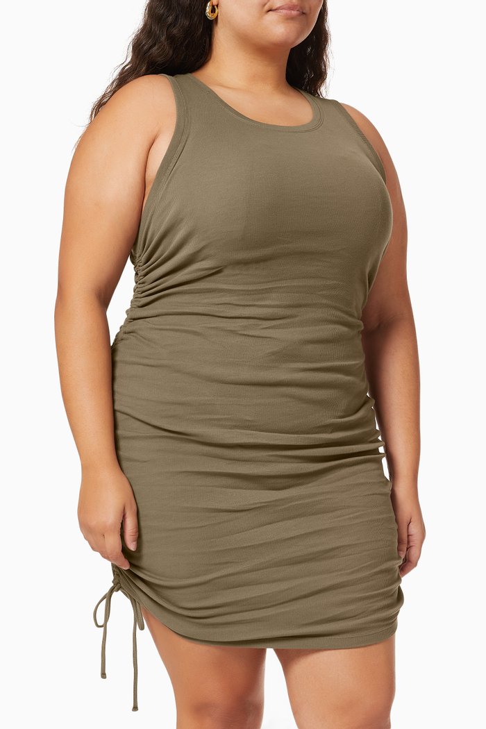 

Ruched Tank Mini Dress in Organic Cotton, Green