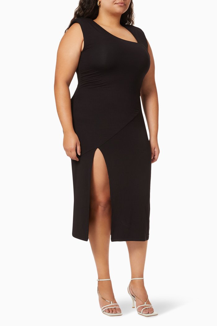 Asymmetric Neck Dress, Black