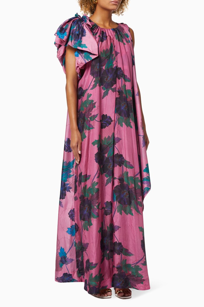 

Ella Floral Maxi Dress in Silk, Purple