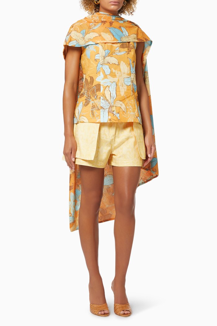 Asymmetrical Lur Top in Silk, Orange