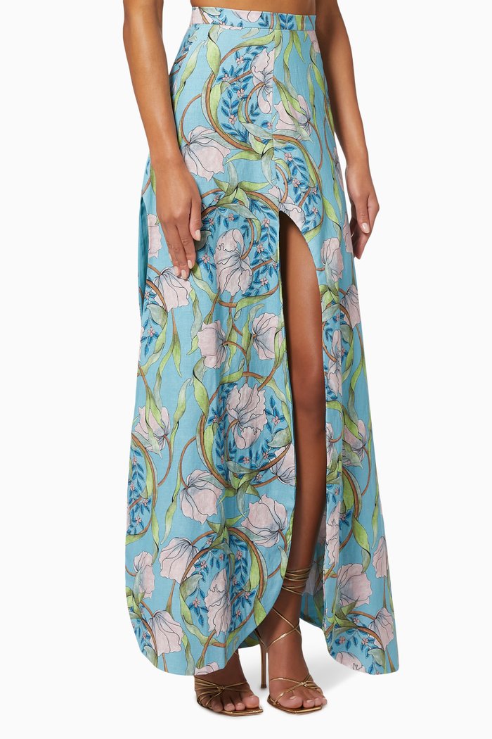 

Dalian Floral Skirt in Cotton and Silk, Blue