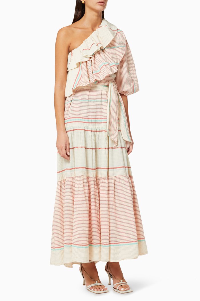 

Zakar One Shoulder Tiered Dress in Cotton, Neutral