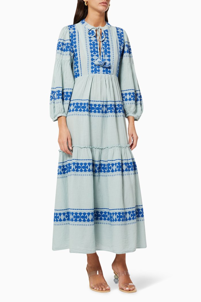 

Zakar Tiered Dress in Cotton, Blue
