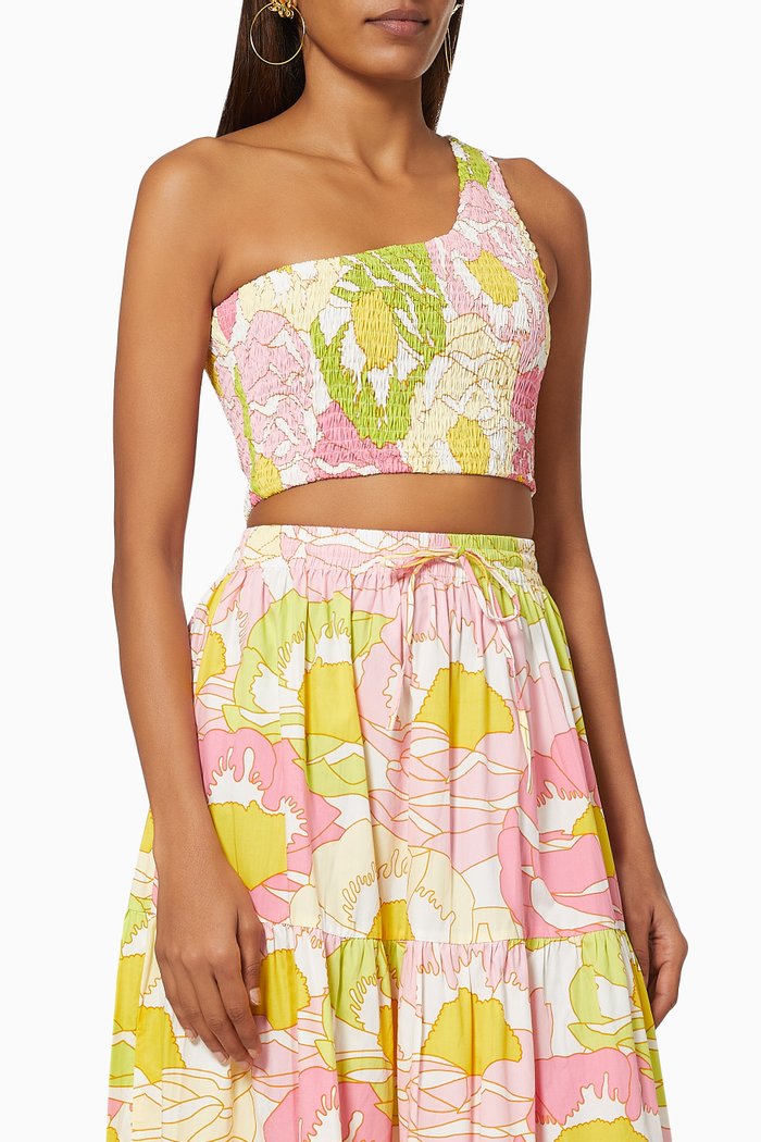 

Asymmetric Crop Top in Shirred Cotton, Multicolour