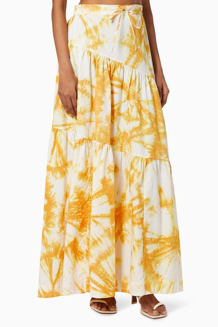 Tie-dyed Maxi Skirt in Cotton, Gold