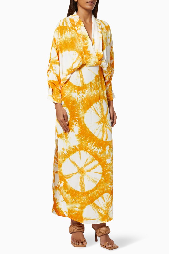 

Tie-dyed Plunge Dress in Cotton, Gold
