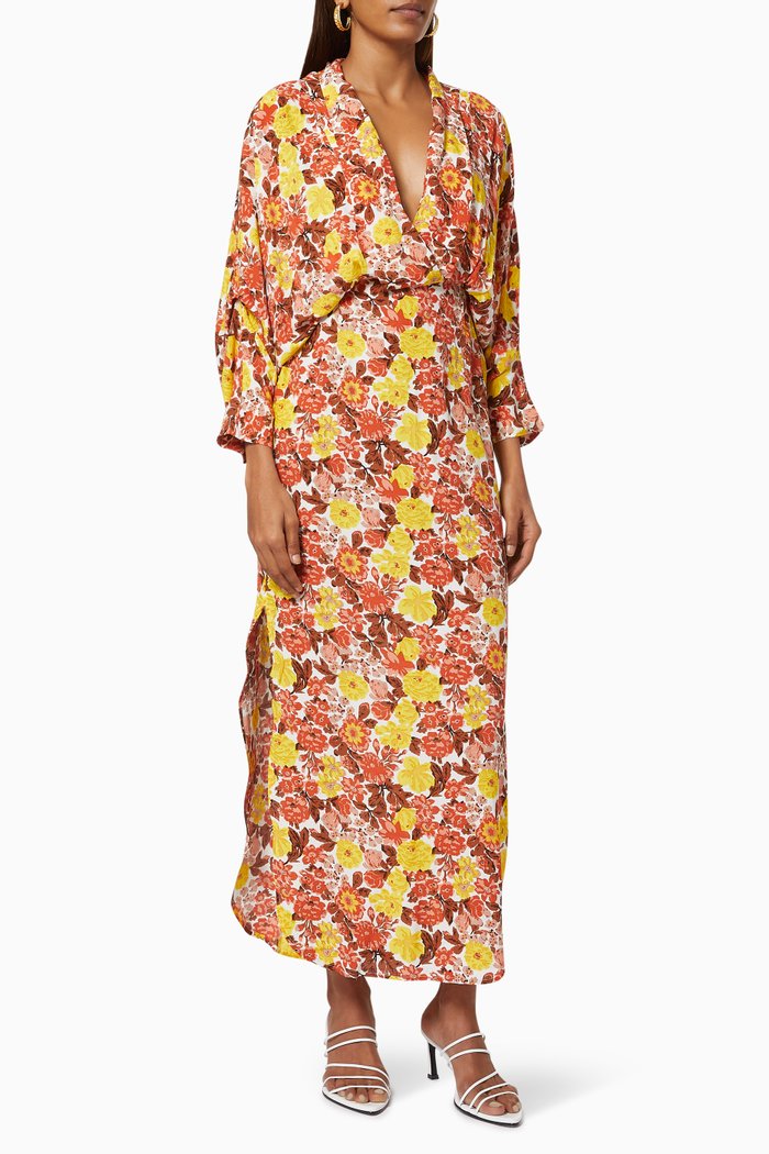

Floral Plunge Dress in Rayon, Multicolour
