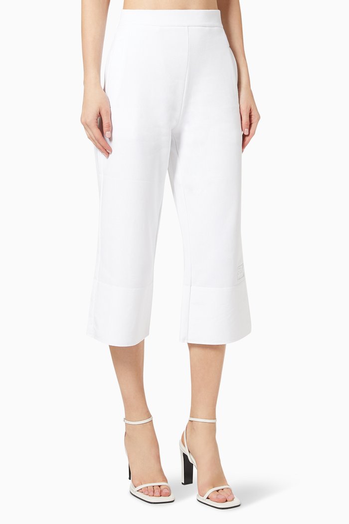 

Logo Embroidered Cropped Pants in Cotton Poplin, White