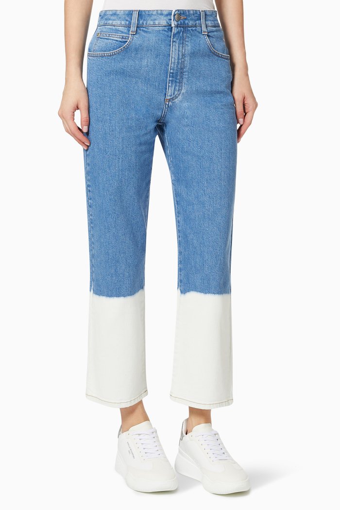 

Dip Faded Cropped Jeans in Organic Cotton Denim, Blue