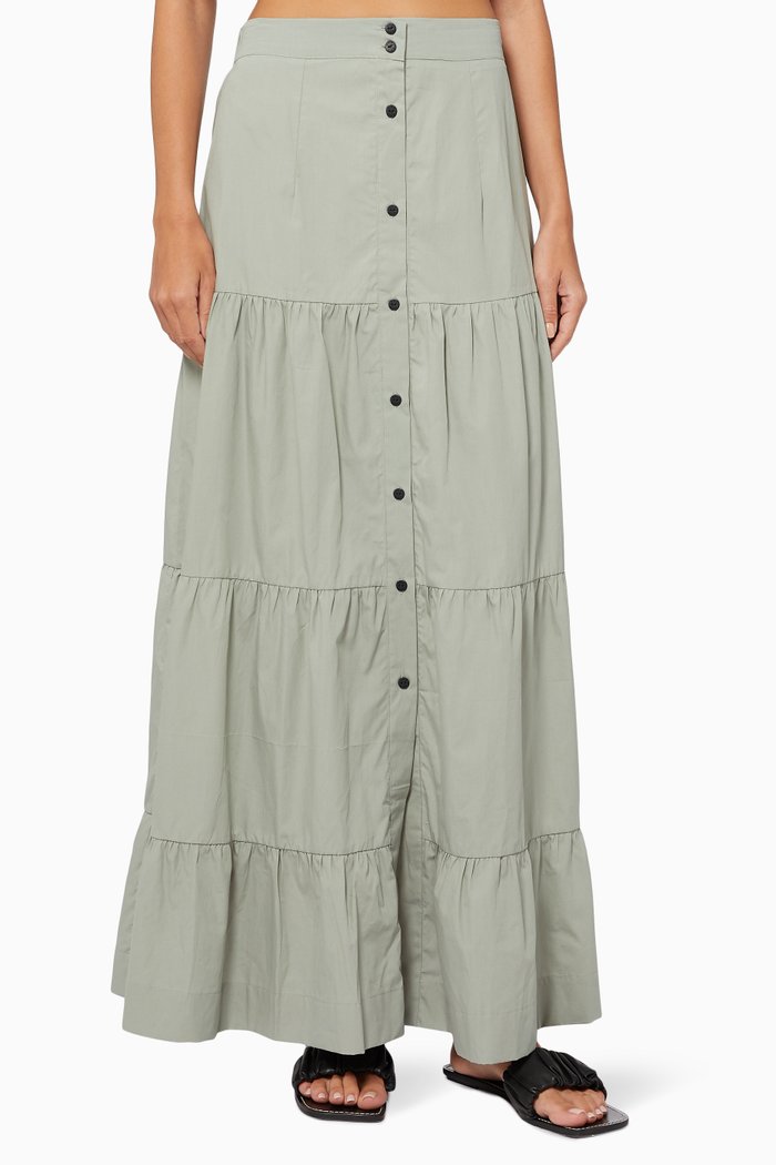 

Button-down Maxi Skirt in Cotton, Green