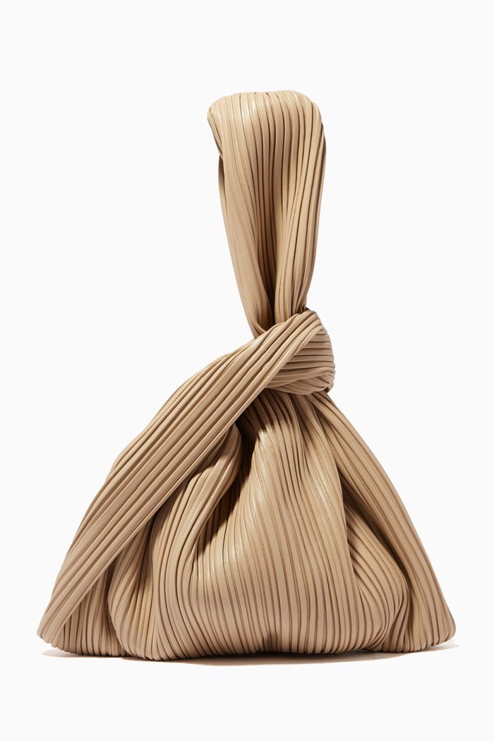 

Jen Pleated Tote Bag in Vegan Leather, Neutral