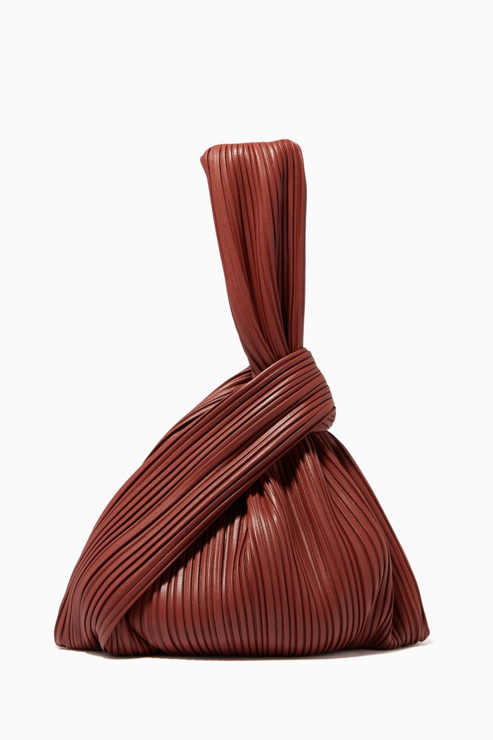 

Jen Pleated Tote Bag in Vegan Leather, Brown