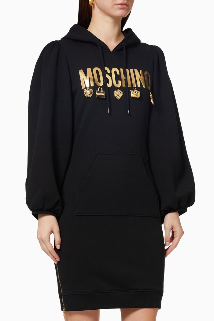 

Logo Hooded Sweatshirt Dress in Cotton, Black