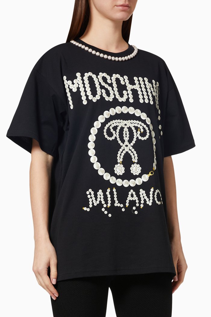 

Pearl Embellishments Logo T-shirt in Cotton, Black