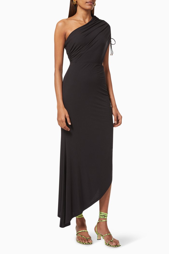 Cindy One-shoulder Dress, Black