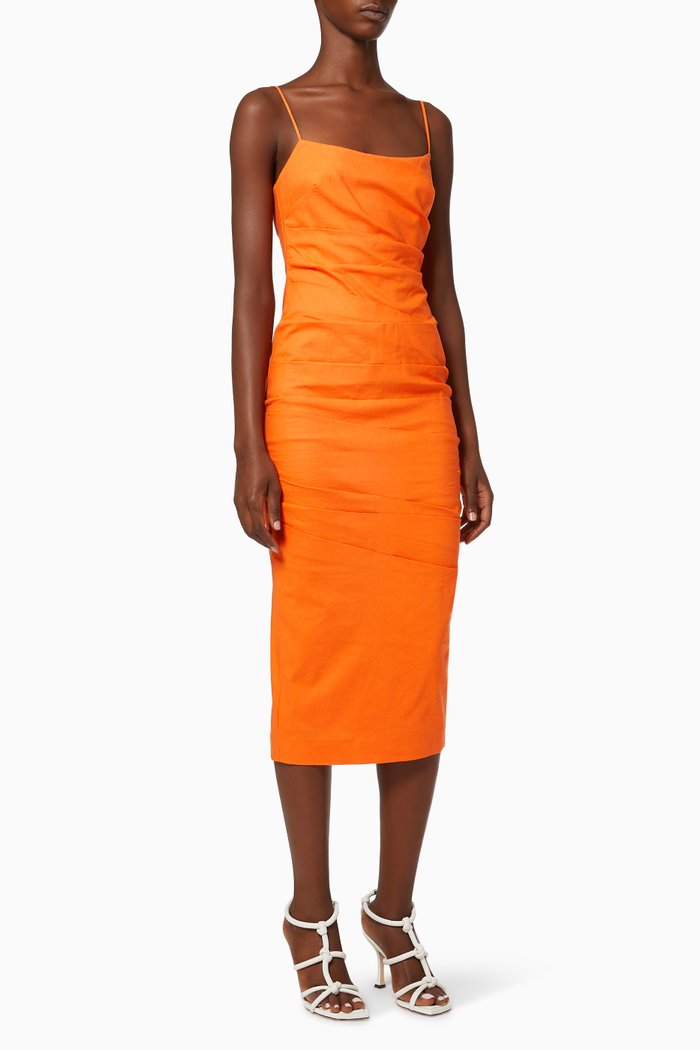 

Fleur Dress in Linen, Orange