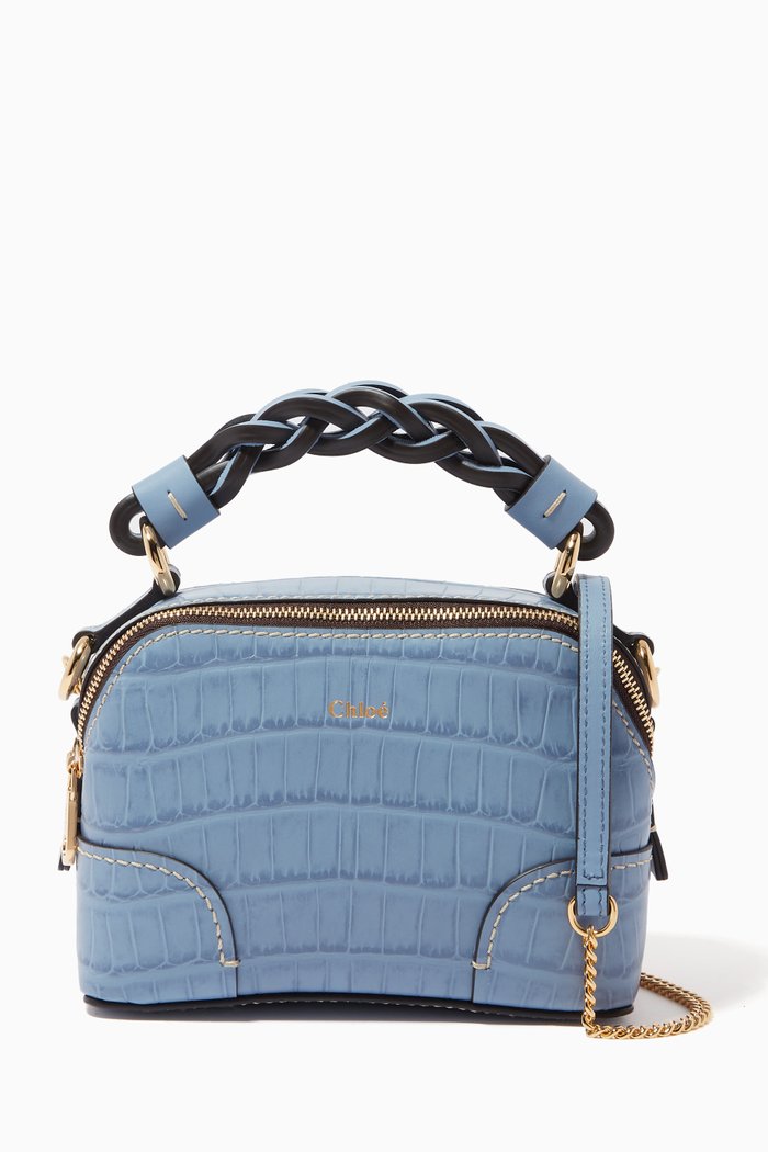 

Mini Daria Chain Bag in Croc-embossed & Shiny Calfskin, Blue