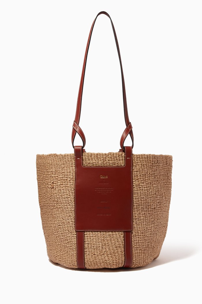 

Large Basket Bag in Fair-trade paper & leather, Brown