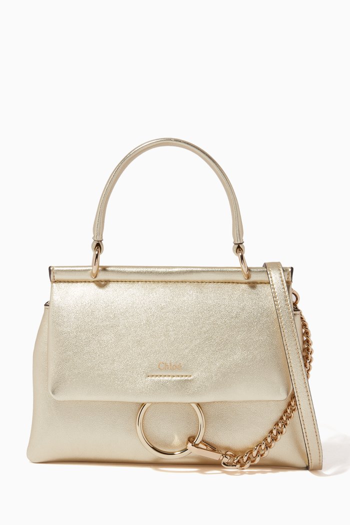 

Small Faye Top Handle Bag in Metallic Lambskin, Gold