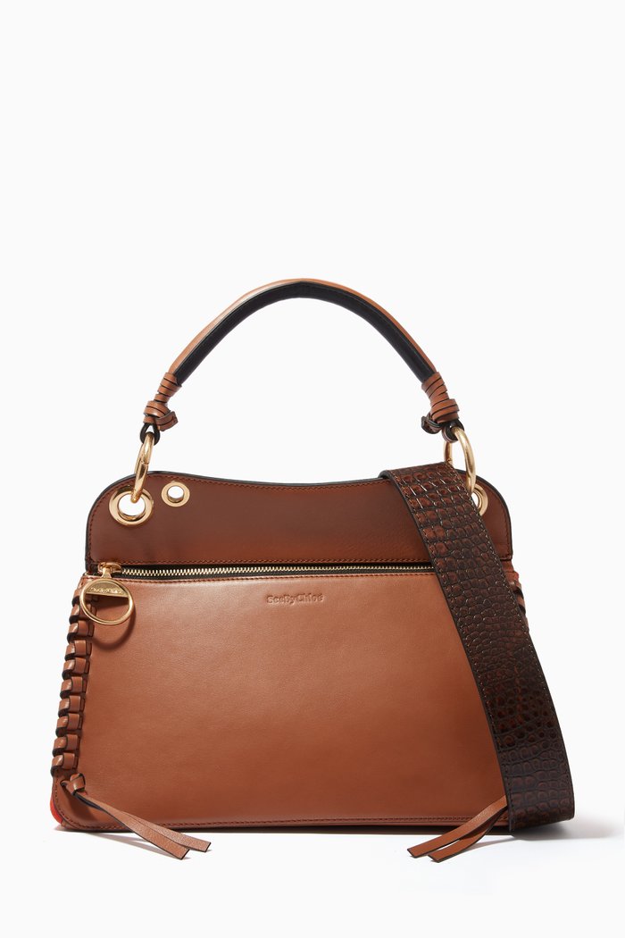 

Medium Tilda Tote Bag in Calf Leather & Suede, Brown